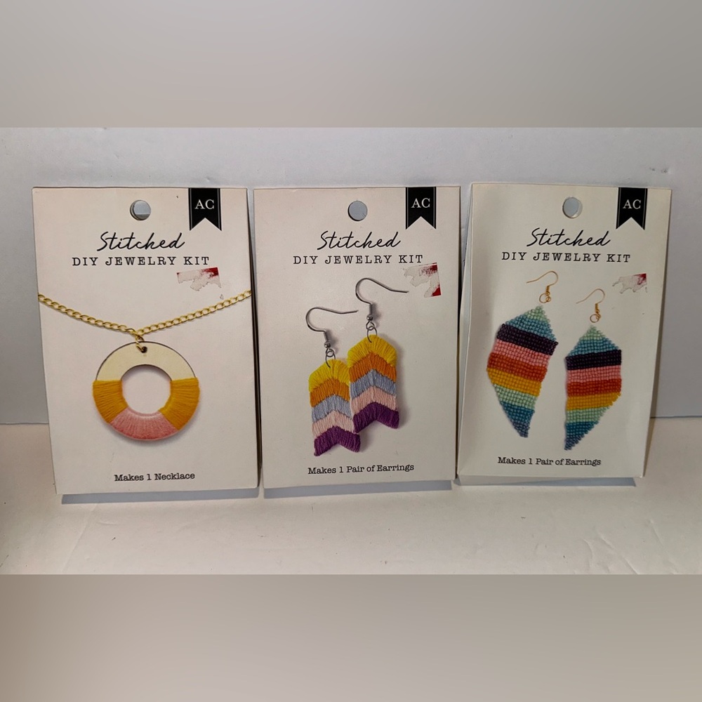 Set of 3 American Crafts Stitched Diy Jewelry Kit - 2 Earrings and 1 Necklace